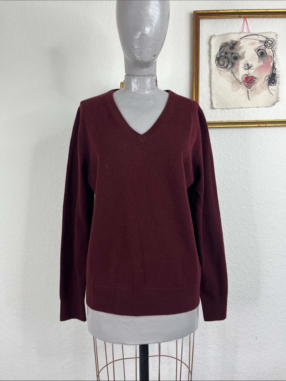 Quince Mongolian Cashmere V-Neck Sweater Merlot